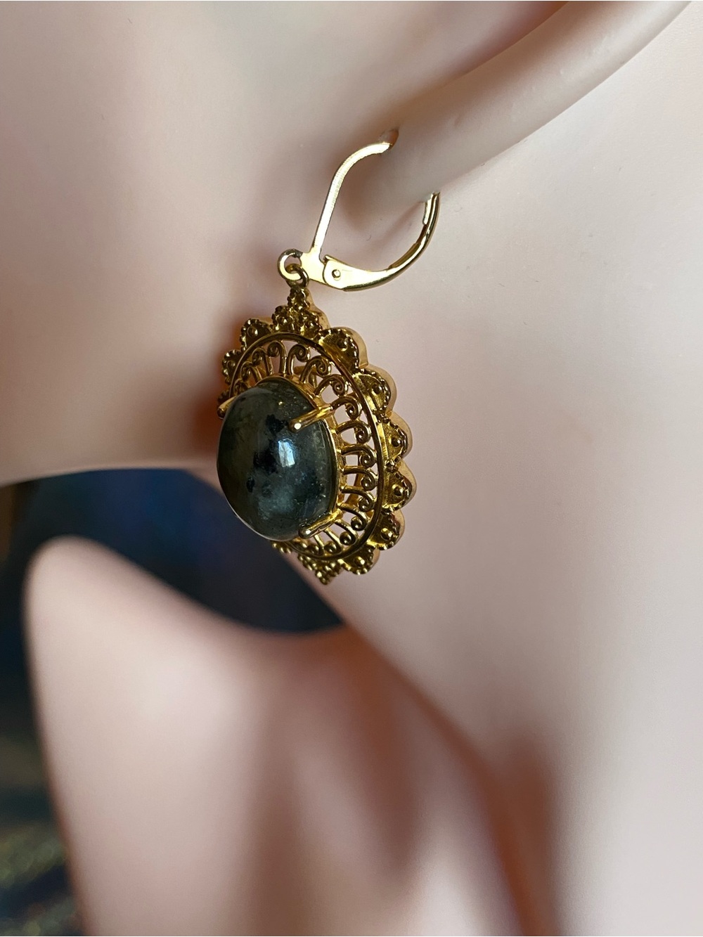 Malagasy Labradorite 13.65 ctw, Lever Back Earrings-18K YG plated